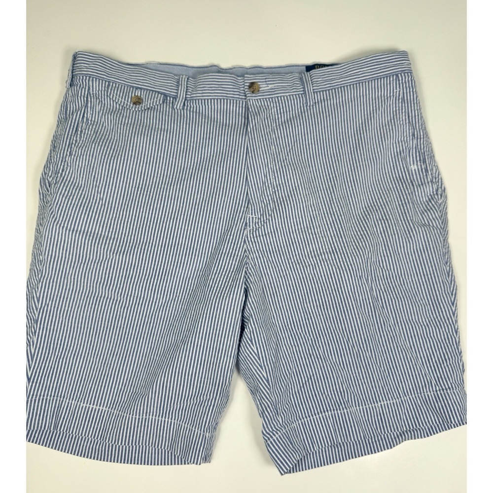 Polo Ralph Lauren Shorts Men's 36 Blue White Seersucker Stretch Classic Fit Pony